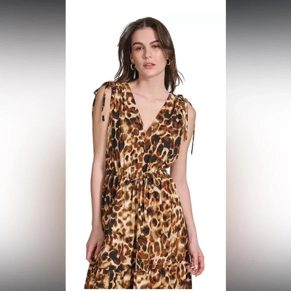 Calvin Klein Animal Print Tie Shoulder Maxi Dress Sz 4 - Picture 3 of 13